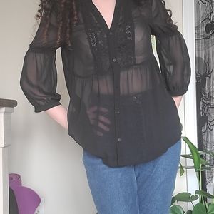 sheer black prairie 3/4 blouse lauren conrad